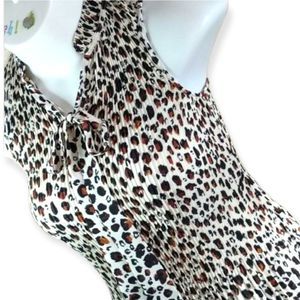 DKNY Leopard Print Ruffled High Neck Pleated Sleeveless Blouse NWTs.